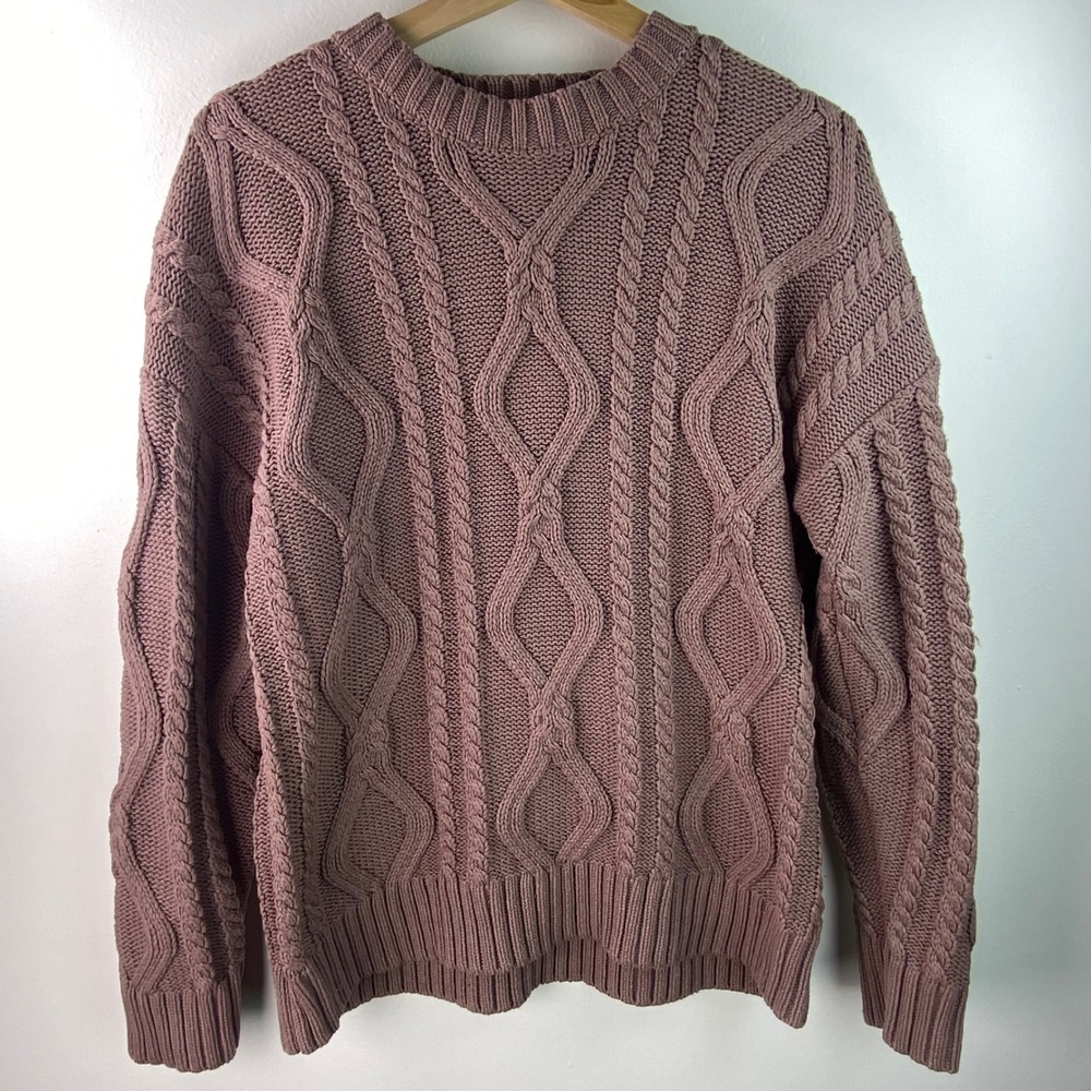 Trendy Queen Cable Knit Sweater Womens Medium Mauve Pink Oversized Cozy Preppy